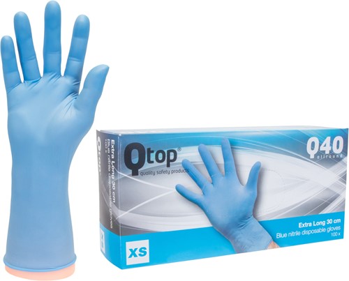 Qtop Q60 Extra lang 30CM Blauwe Nitril Handschoenen - 6/xs